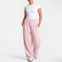 Damen 2-Teiliges Lounge-Set Kurzarm-T-Shirt und Hochtaillierte Weite Jogginghose mit Seitenstreifen Lässige Streetwear Sportbekleidung