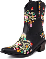 Bottes de cowgirl pour femme en cuir noir respirant, à bout pointu et talon carré, style formel