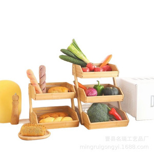 Two Tier Bamboo Bread <b>Storage</b> Rack Rectangle 2 Compartments Multifunctional <b>Kitchen</b> Countertop Organizer - Product Image 2