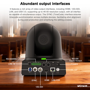 WODWIN Système de <span class=keywords><strong>Conférence</strong></span> Audio PTZ 4K 60FPS avec <span class=keywords><strong>Zoom</strong></span> Optique 25X, 12G-SDI, IP/USB3.0/SYNC, Suivi IA, 8.3MP pour Diffusion et Conférences - Product Image 2