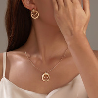 Ensemble collier et boucles d'oreilles cercle géométrique, chaîne de clavicule en métal, bijoux quotidiens pour femmes, vente en gros