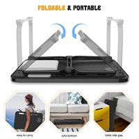 Table de plateau d'ordinateur portable pliable portable avec port de charge USB tiroir de rangement en bois/métal porte-gobelet-pour lit ou bureau