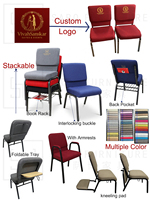 Chaise d'église en métal bleu de haute qualité avec siège rembourré, empilable, pour auditorium et salle à manger, idéale pour les salles d'église - Vente directe usine