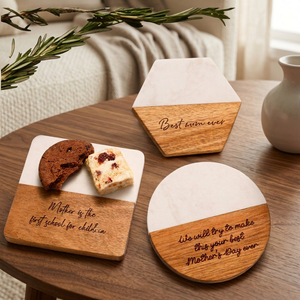 Luxury 1PCS Customizable Eco-Friendly Classic <b>Pine</b> Wood Coasters Marble Acacia <b>Coffee</b> Dining <b>Tables</b> Natural Stone Cup Holder - Product Image 5