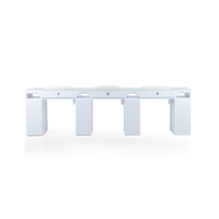 Meubles de salon de beauté de luxe français Kangmei, table de manucure triple avec plateau en marbre blanc et collecteur de poussière