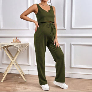 Hongbo nouvelle <span class=keywords><strong>tendance</strong></span> vêtements de maternité sans manches couleur unie décontracté respirant femmes débardeur et pantalon vêtements de maternité - Product Image 4