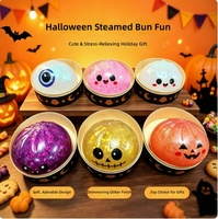 Boîte Mystère de Jouets Squishy Halloween en Forme de Boulette de Cristal, à Remontée Lente, Anti-Stress, Cadeau pour Enfants et Adultes, avec Design Pailleté Fantôme, Citrouille et Yeux