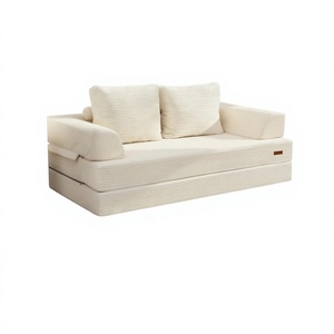 Canapé-lit <span class=keywords><strong>convertible</strong></span> en velours côtelé 2 places, matelas coussin de sol pliable avec oreillers, design sans armature pour salon et chambre - Product Image 1