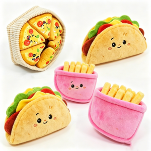 Personaliza adorables peluches con forma de comida para niños, set de juguetes de peluche suave con forma de taco, pizza y papas fritas. - Product Image 1