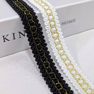 Bordure en <span class=keywords><strong>dentelle</strong></span> perlée de luxe avec broderie en fil doré noir/blanc, accessoires vestimentaires pour robe de mariée, sac et textile de maison - Product Image 2