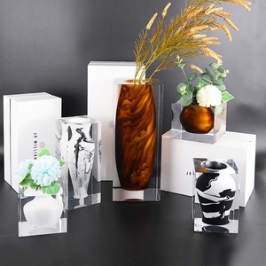 Acrylic Glass Vase <b>Polished</b> Contemporary Artistic Design Transparent Ornament for Living Room Home Decor Housewarming Gift - Product Image 1