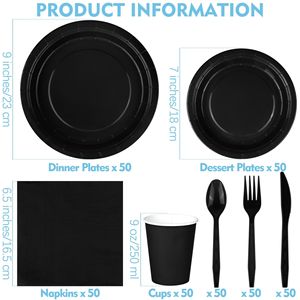 Solid Color Party Supplies Disposable Tableware Set 175 Pieces For 25 People With <b>Plates</b> Cups Napkins And Utensils - Product Image 4