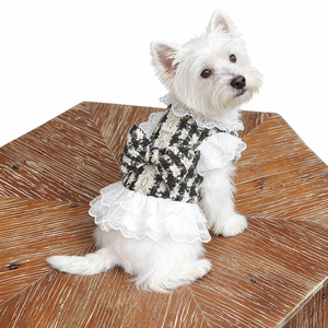 Elegante Abito per Cani in Pizzo Bianco e Nero, Vestito Protettivo Estivo a Quadri, Outfit Moderno di Lusso Primaverile per <span class=keywords><strong>Cuccioli</strong></span> di <span class=keywords><strong>Piccola</strong></span> Taglia - Product Image 2