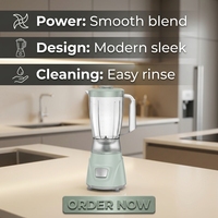 Mixeur de table électrique 350W avec pot en plastique 1,5L, 2 lames en acier inoxydable, bouton poussoir, pour smoothies et purées, usage domestique