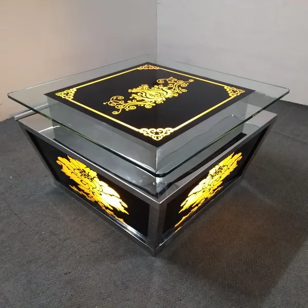 Home Bar Furniture Led Light Bar Table, Nightclub Tables Square Luxury Bar Table, Wedding Commercial Furniture Metal Antique