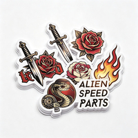 Autocollants de style punk Haoxuan, en vinyle PVC blanc, motifs rétro (poignard, rose, serpent, flamme), brillants, imperméables, découpés.
