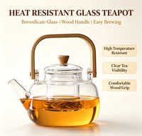Théière en verre borosilicate avec poignée en bambou, verre transparent, compatible plaque de cuisson, infuseur amovible, résistante à la chaleur pour thé en vrac infusé