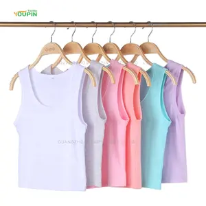 Camiseta sin mangas deportiva para mujer, con logotipo personalizado, Color sólido, sublimación en blanco, 190g, poliéster, Crop Tops sin mangas