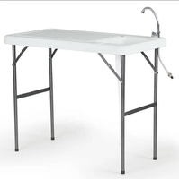 Table pliante Ty Outdoor moderne en fer blanc avec évier en plastique HDPE pour cuisine et entrepôt