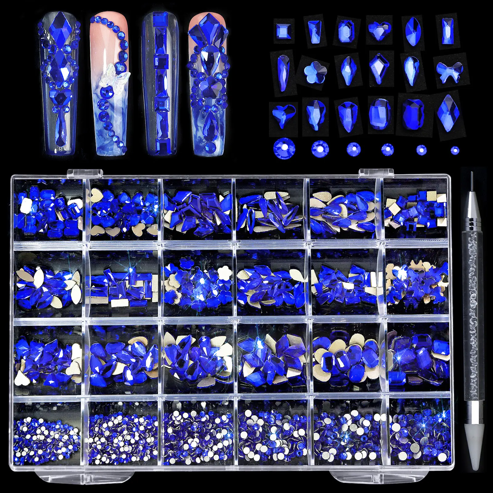 24 Grid/Box Luxury Famous Brand Design Popular Flower Nail Art Charms 3D Metal Nail Rhinestones Decoration