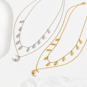 Collar con colgante en forma de lágrima y Luna chapado en oro de 18 quilates, borla, capas dobles multicapa para bodas con piedra principal de circón - Product Image 6