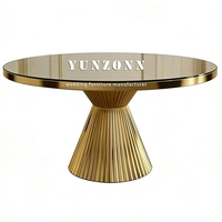Table de mariage en acier inoxydable doré, design artistique moderne, table à manger familiale, solution tout-en-un pour événements hôteliers, table ronde en verre