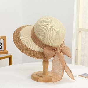 Sombrero de sol de paja con lazo y ala ancha, portátil, para actividades al aire libre, playa, estilo pescador, viajes y uso casual - Product Image 2