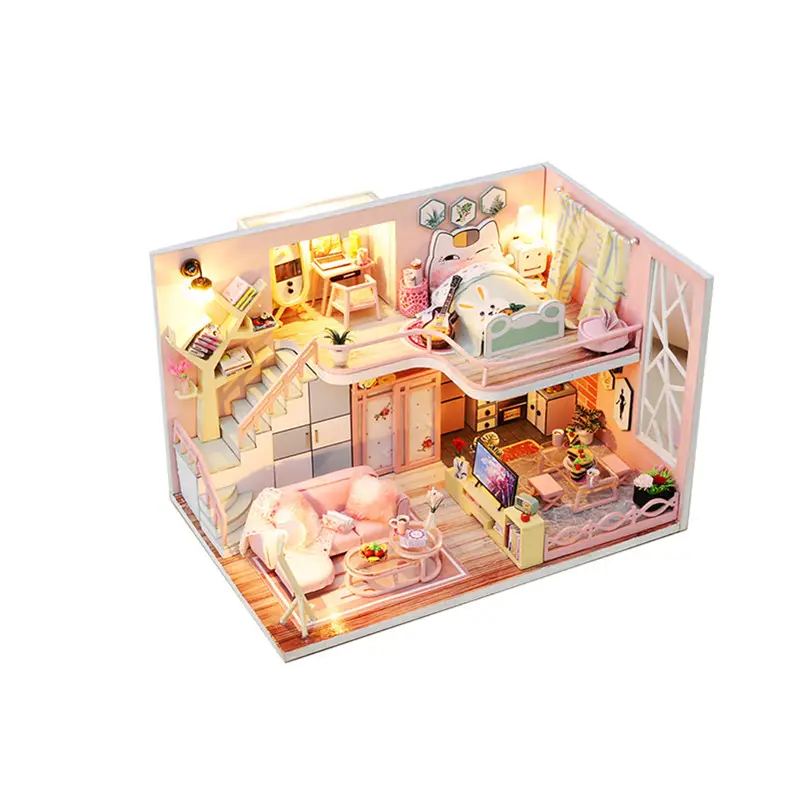 हॉट सेलिंग डिय लकड़ी के गुड़िया घर लघु डोल घर हस्तनिर्मित मॉडल निर्माण किट लड़कियों के लिए खिलौने गुड़िया घर
