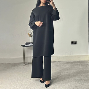 Tùy Chỉnh Thiết Kế Phụ Nữ khiêm tốn Co-ord Thiết Lập Màu Rắn Đầy Đủ Chiều Dài 2 Mảnh Áo Và Quần Phụ Nữ Hồi Giáo Co-ord Bộ - Product Image 3
