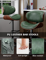 Chaise de bar en cuir réglable sur mesure avec pieds en acier pour cuisine, salle à manger ou comptoir de bar rotatif de centre commercial