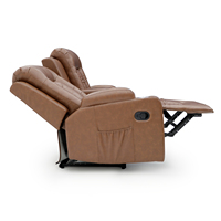 Geeksofa Ensemble de canapés inclinables classiques Manual Leather Fabric Love Seater Console Cup Holder Extensible Massage Wood for Living Room