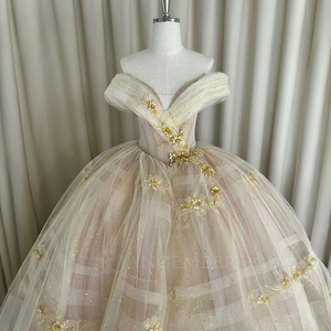 ชุดราตรีงาน Quinceanera รุ่น Spjy010 ดีไซน์หรูหรา สีแชมเปญ ทรงคอร์เซ็ทจับจีบประดับลูกปัดและดอกไม้ ผ้าทูลล์วิบวับ ทรงเจ้าหญิง แบรนด์ Jancember - Product Image 5