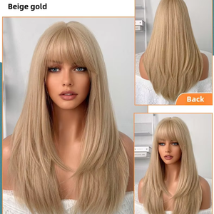 วิกผมสังเคราะห์สีเบจเต็มหัวขนาดเล็กสำหรับผู้หญิงวิกผมหน้าม้า<span class=keywords><strong>ยาว</strong></span>ตรงยาวลูกไม้ใสขายส่ง - Product Image 1