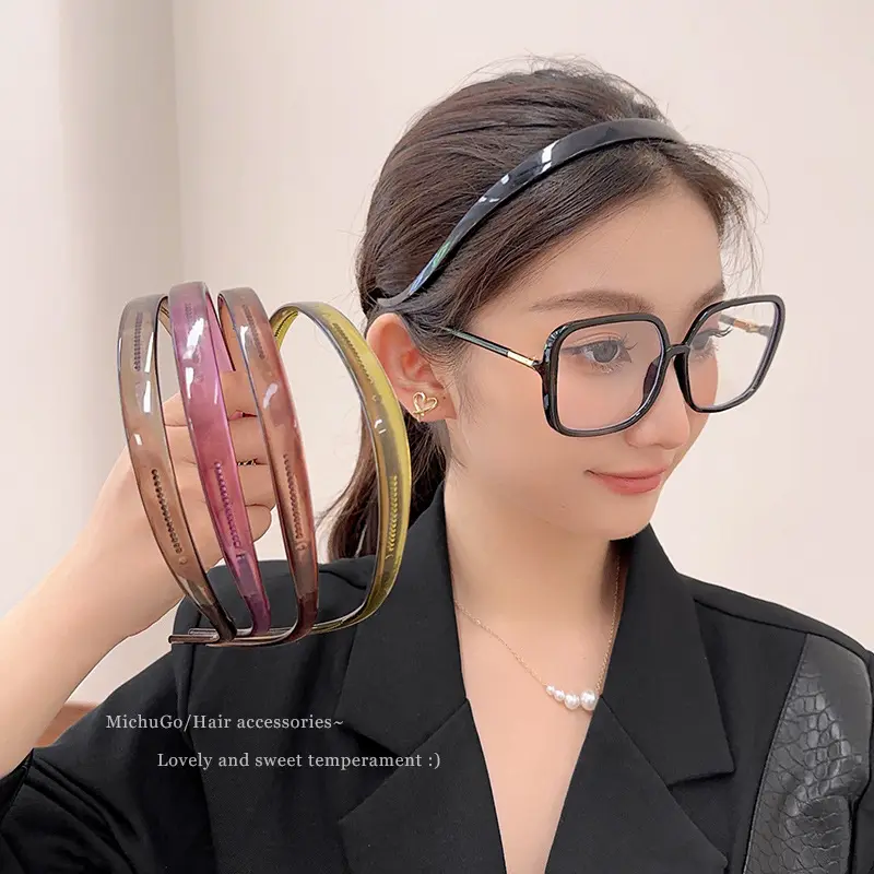 Black Jelly Colorful J Ends Plastic Headbands Non-slip Teethed Bended Tips Hair Hoops for Women Easy to wear glasses