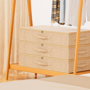 Folding Under Bed <b>Storage</b> <b>Box</b> Rectangle Beige With Lid Clothing Organizer Extra Large Capacity Foldable <b>Drawer</b> <b>Storage</b> Solution - Product Image 1