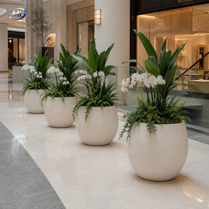 Jardinière ronde en fibre de verre ML, pot de plante d'intérieur moderne et minimaliste pour hall d'hôtel, bureau, immeuble, club-house - Product Image 1