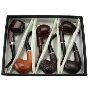 indian horn handcrafted woman ebony briarwood flameless handmade 6 pcs resin tobacco pipe set kit