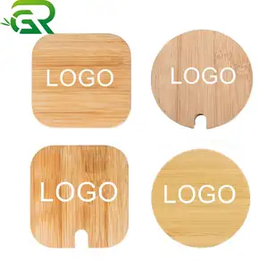 Personnalisez votre logo couvercle de pot en bois écologique couvercle de bougie carré rond tasse en bambou couvercles en bois avec trou de paille pour bouteille de stockage