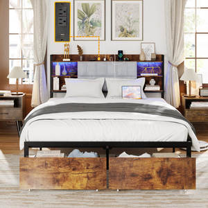 Kainice לילה מותאם אישית לילה אור עץ <span class=keywords><strong>mdf</strong></span> backres מיטה פלטפורמה מטען usb usb מיטה פלטפורמה עם אחסון המלכה עץ מודרני - Product Image 1