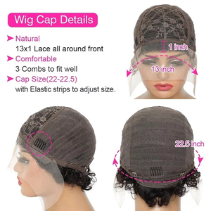 Peluca de <span class=keywords><strong>Cabello</strong></span> Humano Remy 100% Brasileño, <span class=keywords><strong>Rizado</strong></span> con Encaje 13x1, para Corte Pixie Bob, Corta, 180% de Densidad, Talla de Gorra Pequeña - Product Image 6