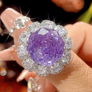 High-end Eco-friendly Copper <b>Women</b> Floral Design Jewelry <b>Set</b> Rose Cut 18-16mm Purple Cubic Zirconia Pendant Earrings <b>Ring</b> <b>Set</b> - Product Image 4