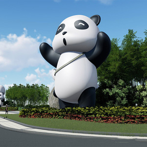 Sculpture de panda en fibre de verre pour installation artistique extérieure en parc, figurine animale à poser au sol, décoration paysagère - Product Image 1
