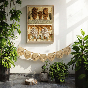 Guirlande murale en macramé bohème, tissée à la main, avec pompons, en corde de coton, décoration pour salon, chambre à coucher - Product Image 3