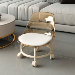 Chaise pivotante transparente en acrylique avec roulettes en acier inoxydable, petit tabouret silencieux pour usage domestique, tabouret à roulettes avec rebords, tabouret <span class=keywords><strong>de</strong></span> sol - Product Image 6