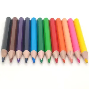 Promotional 12 colors jumbo size wooden mini colored pencils set custom logo printed art suppliers school color pencil