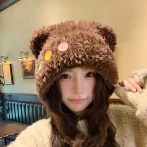 Plush Earflap <b>Hat</b> With Four Color Buttons Thickened Warm Windproof Unisex Winter <b>Beanie</b> 56-58Cm Cute Style - Product Image 2