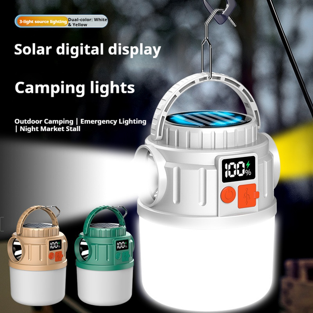2026 New Solar Digital Display Camping Lantern | Remote Control 3-Light Source Flashlight & Power Bank