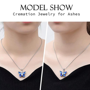 Joias de Cremação para Cinzas, Pingente de Aço Inoxidável em Forma de Borboleta com Pedra de Cristal, Colar Esqueleto, Lembrança para Mulheres - Product Image 5