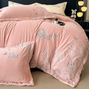 Parure de lit bébé en velours polaire bleu corail, ensemble de quatre pièces avec drap-housse, douce, épaisse et chaude pour la maison et la chambre - Product Image 4