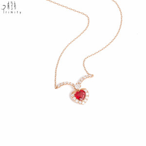 Hong Kong Manufacture Export Heart Shape Necklace Jewelry 18K Solid Rose Gold Natural Diamond And Red Sapphire Pendant Necklace - Product Image 1